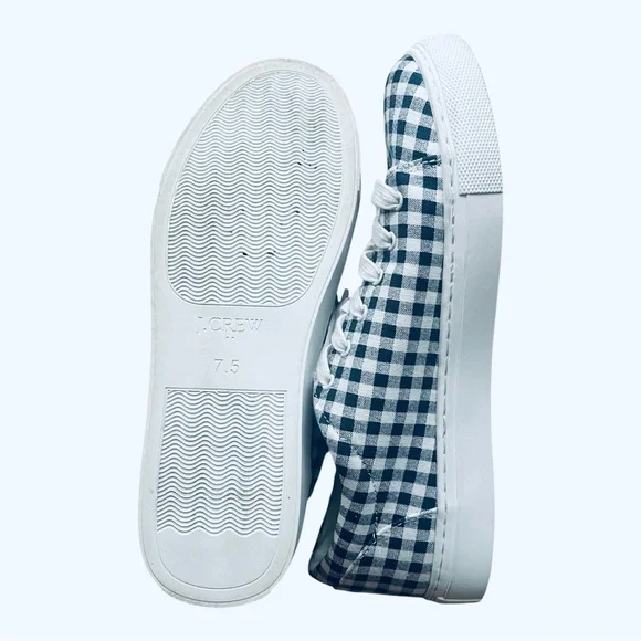 J.Crew casual walking Blue and White Gingham plaid canvas Sneakers Women’s 7.5 - Picture 4 of 16